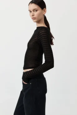 Knitwear*St. Agni Sheer Stripe Top - Black