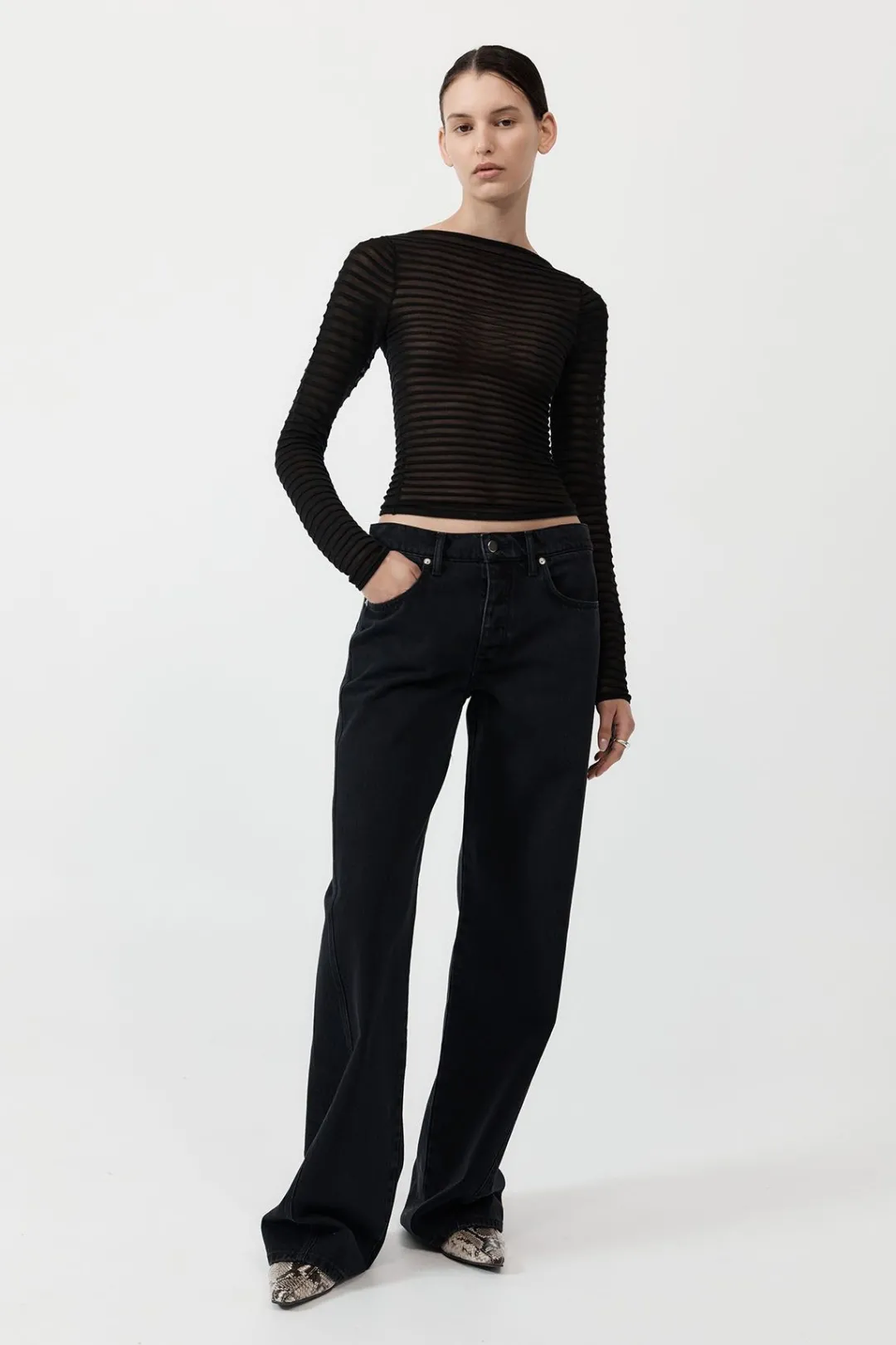 Knitwear*St. Agni Sheer Stripe Top - Black
