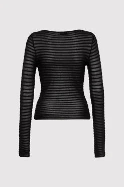 Tops*St. Agni Sheer Stripe Top - Black