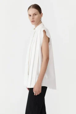 Tops*St. Agni Sleeveless Tuck Detail Shirt - White