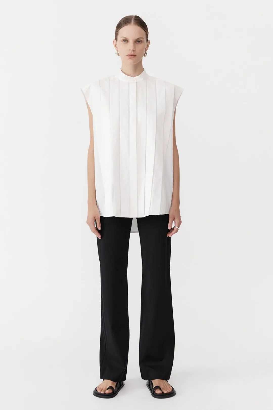 Tops*St. Agni Sleeveless Tuck Detail Shirt - White