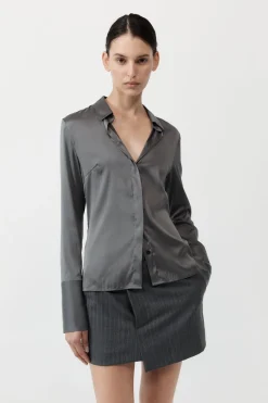 Tops*St. Agni Soft Silk Shirt - Pewter Grey