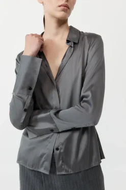 Tops*St. Agni Soft Silk Shirt - Pewter Grey