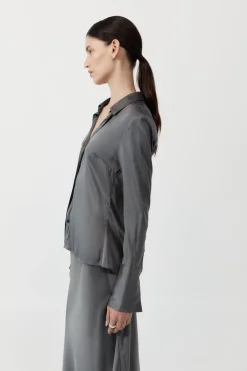 Tops*St. Agni Soft Silk Shirt - Pewter Grey