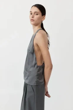 Tops*St. Agni Soft Silk Suspender Top - Pewter Grey