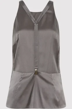Tops*St. Agni Soft Silk Suspender Top - Pewter Grey