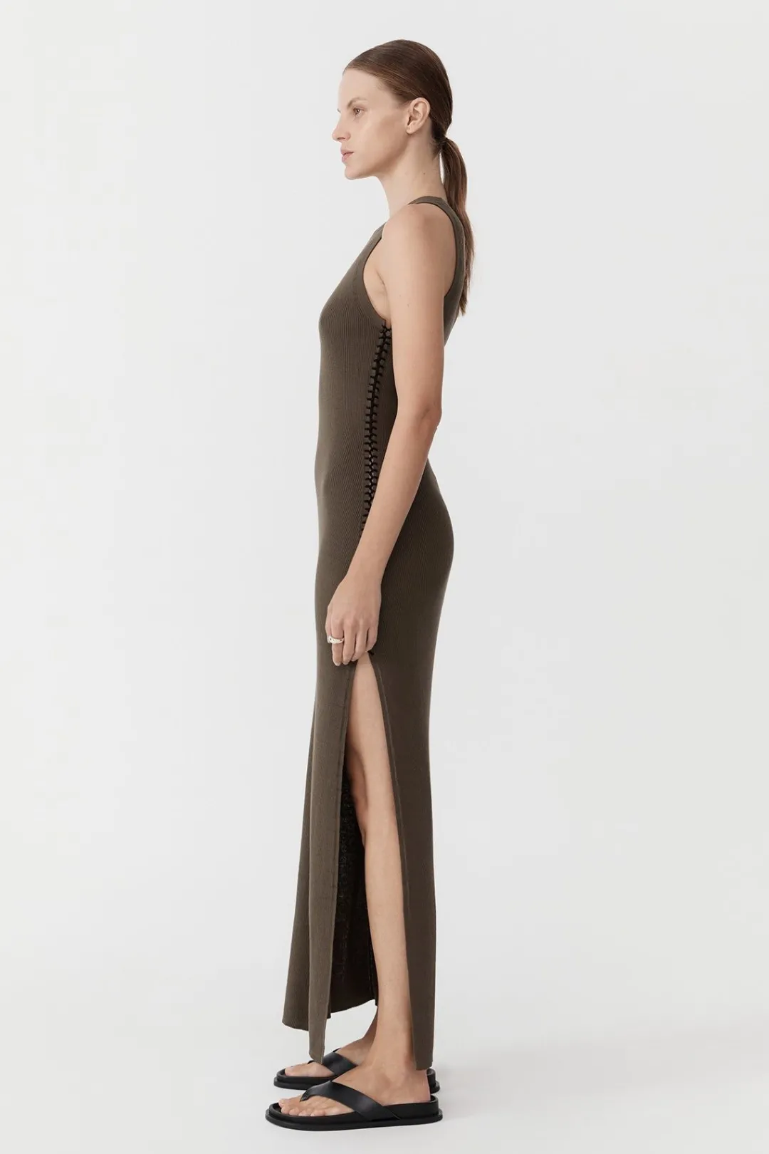 Basics*St. Agni Stitch Detail Dress - Kelp
