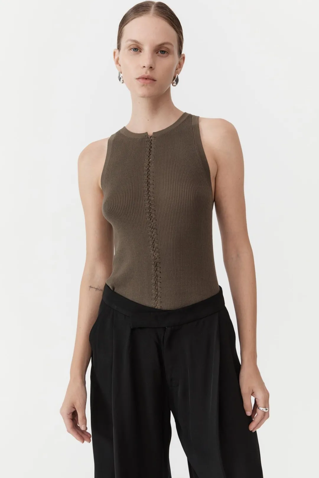 Tops*St. Agni Stitch Detail Tank - Kelp