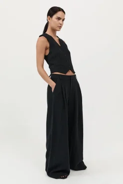 Tops*St. Agni Tailored Linen Vest - Black