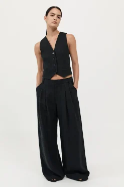 Tops*St. Agni Tailored Linen Vest - Black