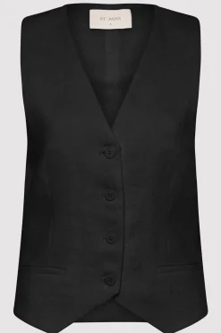 Tops*St. Agni Tailored Linen Vest - Black