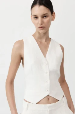 Tops*St. Agni Tailored Linen Vest - Ivory