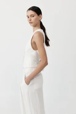 Tops*St. Agni Tailored Linen Vest - Ivory