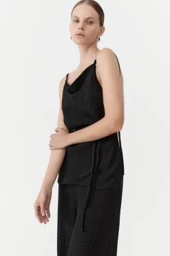 Tops*St. Agni Textured Silk Halter Top - Black