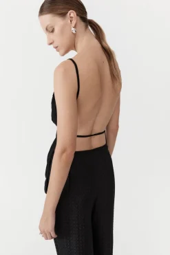 Tops*St. Agni Textured Silk Halter Top - Black