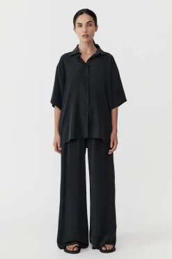 Tops*St. Agni Unisex Silk Shirt - Washed Black