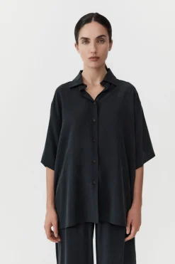 Tops*St. Agni Unisex Silk Shirt - Washed Black