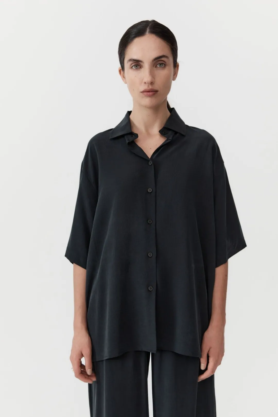 Tops*St. Agni Unisex Silk Shirt - Washed Black