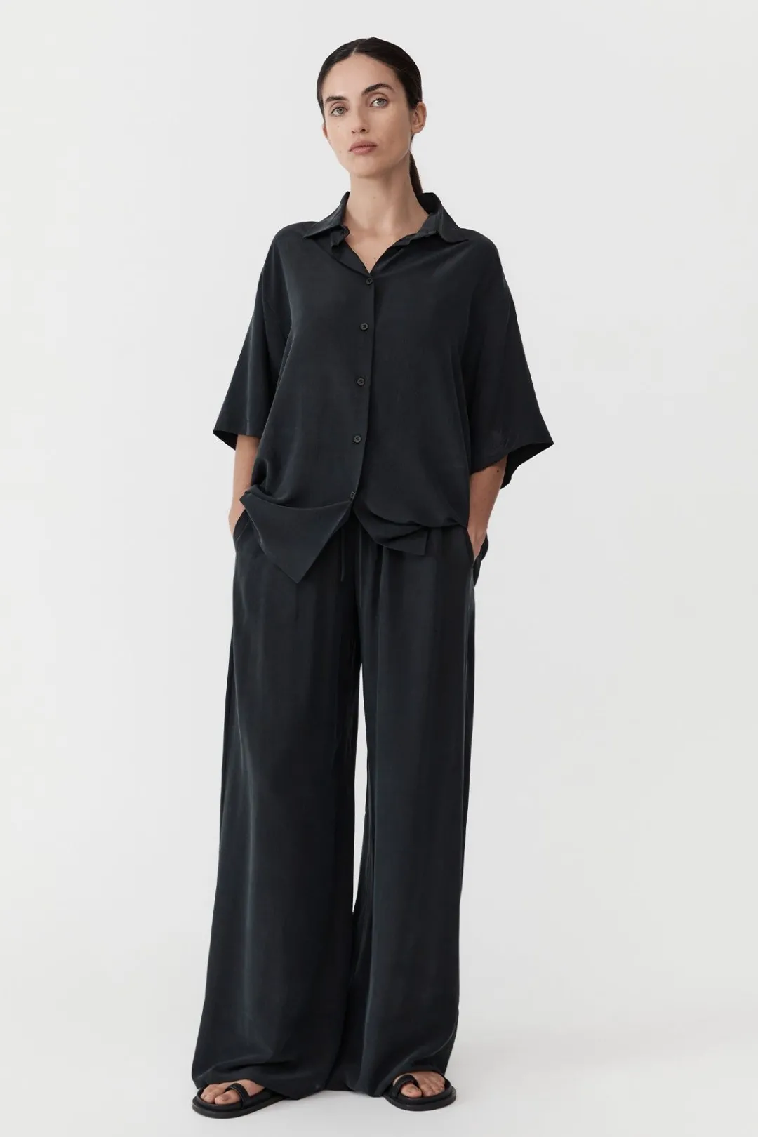 Tops*St. Agni Unisex Silk Shirt - Washed Black