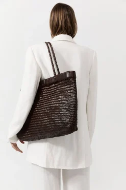 Bags*St. Agni Wide Bagu Woven Tote - Chocolate