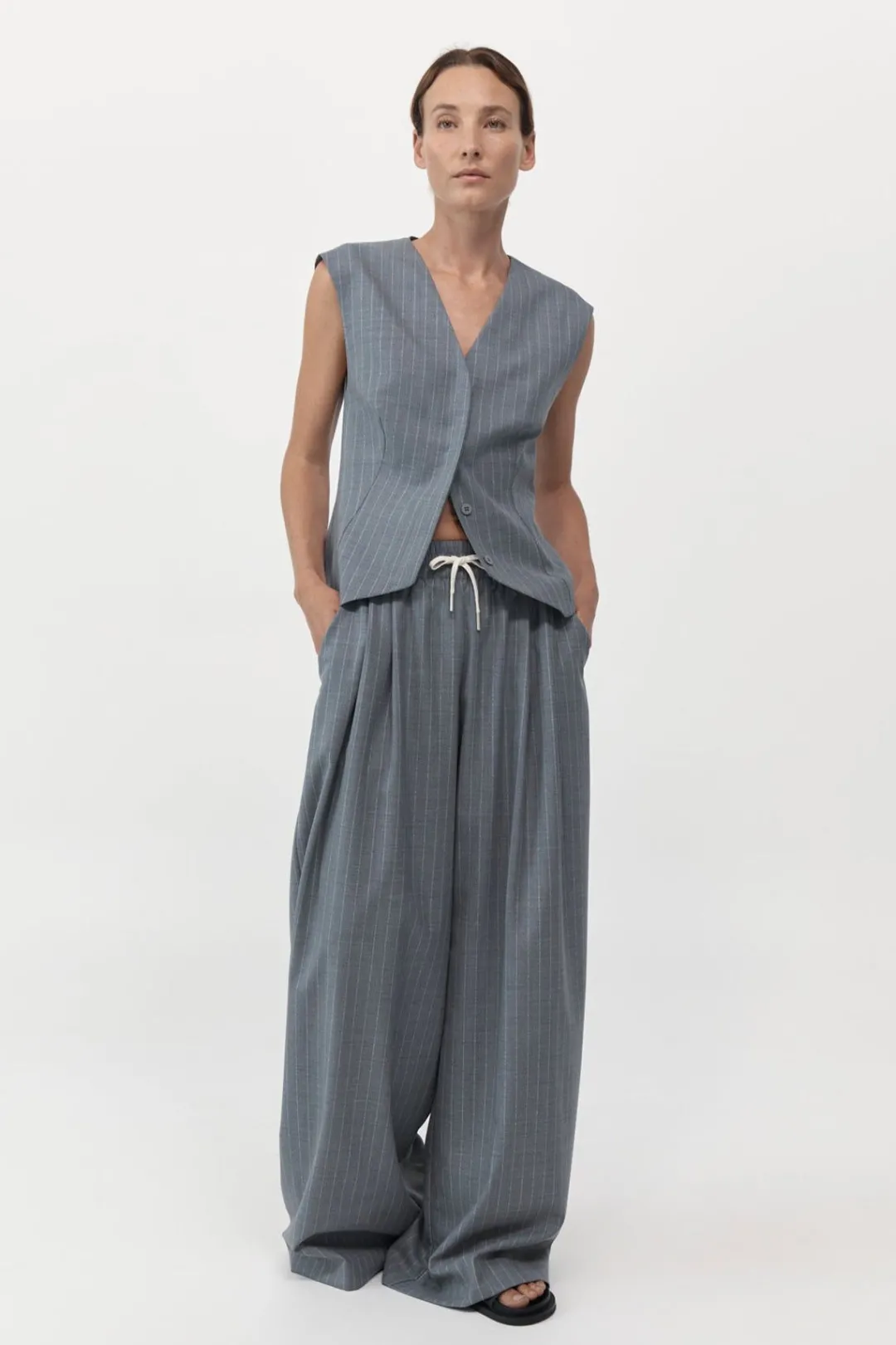 Tops*St. Agni Wool Vest - Chalk Stripe