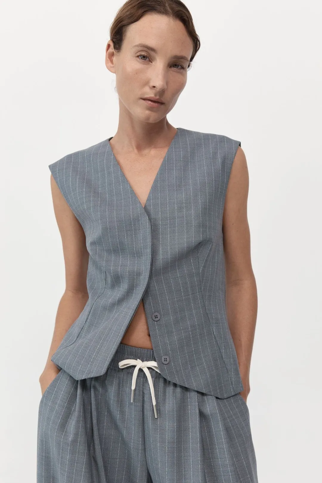 Tops*St. Agni Wool Vest - Chalk Stripe