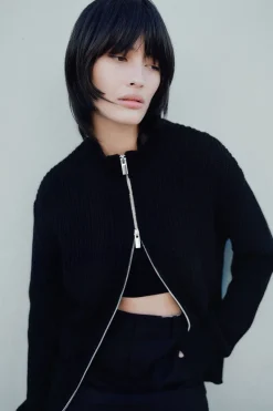 Knitwear*St. Agni Zip Detail Cardigan - Black