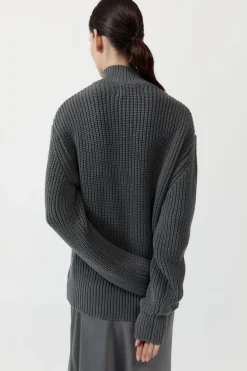Knitwear*St. Agni Zip Detail Cardigan - Smoke