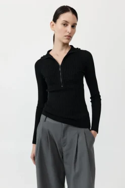 Jumpers*St. Agni Zip Front Top - Black