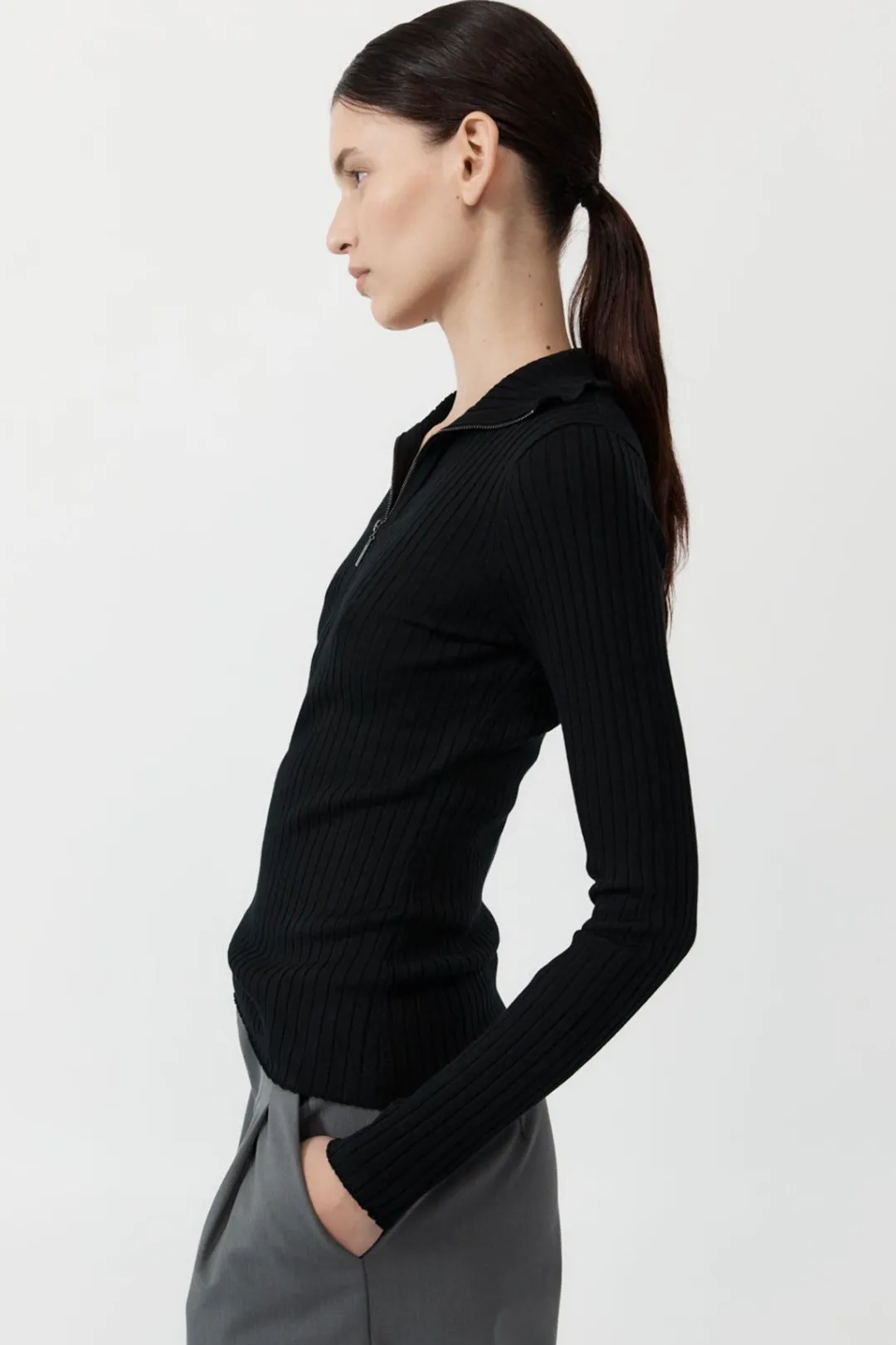 Tops*St. Agni Zip Front Top - Black