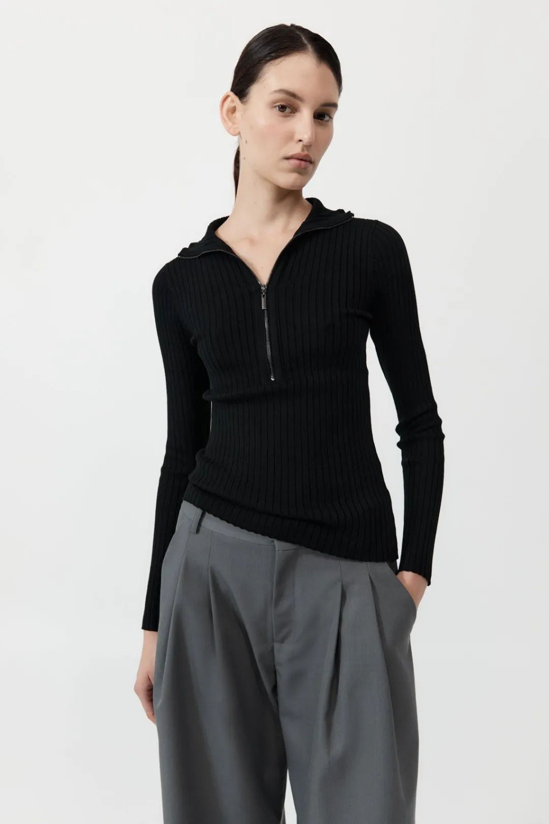 Tops*St. Agni Zip Front Top - Black