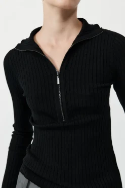 Knitwear*St. Agni Zip Front Top - Black