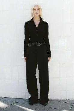 Knitwear*St. Agni Zip Front Top - Black